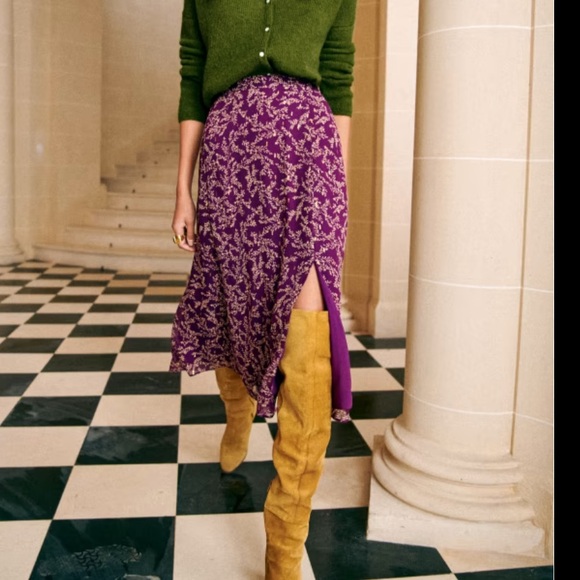 Sezane Tabata Skirt Imprimé Feuillages Fond Violet - Size 36,Specials : American Fashion Style Bags On Sale